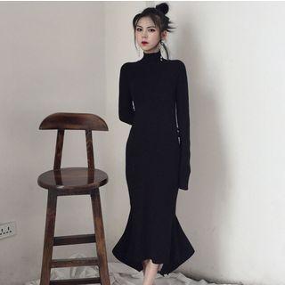 Long-sleeve Mock-neck Knit Mermaid Midi Dress