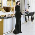 Long-sleeve Mock-neck Velvet Velvet Mermaid Gown