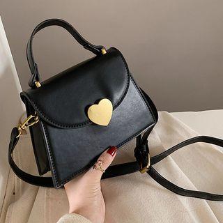 Heart Detail Faux Leather Crossbody Bag
