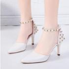 Faux Leather Studded Pointed High-heel Pumps