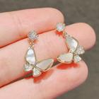Butterfly Shell Earring Ly466 - Ear Stud - 1 Pair - Gold & White - One Size