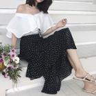 Tiered Dotted Midi A-line Skirt White & Black - One Size
