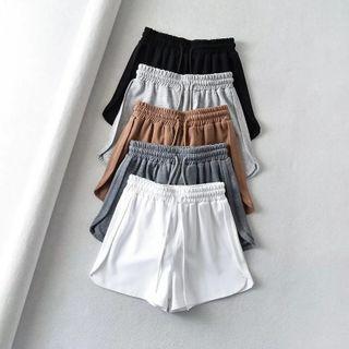High-waist Drawstring Plain Wide-leg Sweatshorts