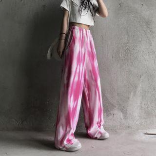 Elastic-waist Tie-dyed Straight Leg Pants