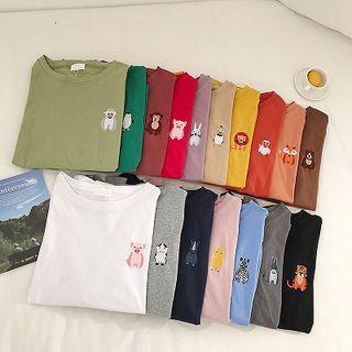 Animal Embroidered Crewneck Long-sleeve Top