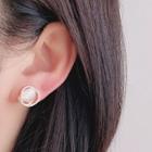 Cat Eye Stone Rhinestone Alloy Earring 1 Pair - Clip On Earring - White & Gold - One Size