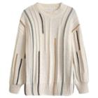 Long-sleeve Striped Knit Sweater Almond - One Size
