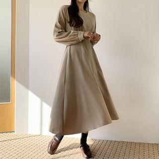 Tie-waist Shirred A-line Dress