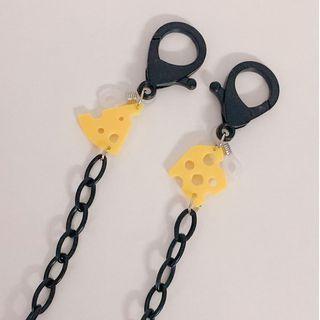 Cheese Acrylic Surgical Mask Chain 01 - Yellow Cheese - Black - One Size