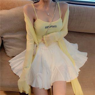 Lettering Camisole Top / Light Jacket / A-line Skirt / Set