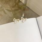 Faux Pearl Rhinestone Bow Earring 1 Pair - As Shown In Figure - One Size