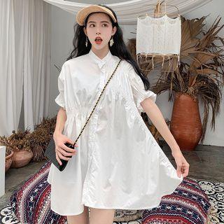 Short-sleeve Crinkled Mini Shirtdress