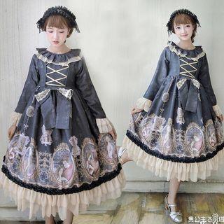 Long-sleeve / Short-sleeve Printed Ruffled A-line Dress