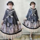 Long-sleeve / Short-sleeve Printed Ruffled A-line Dress