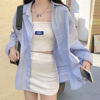 Plain Shirt / Logo Bandeau / Mini Pencil Skirt / Set