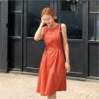 Sleeveless Tie-waist Linen Blend Dress Beige - One Size