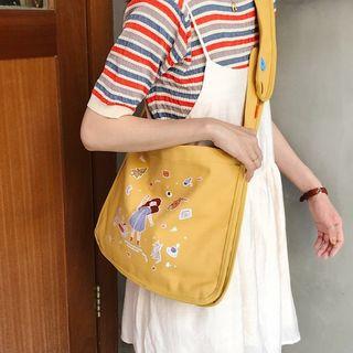 Printed Canvas Crossbody Tote Bag Yellow - One Size