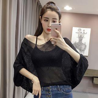 Batwing-sleeve Eyelet Knit Top
