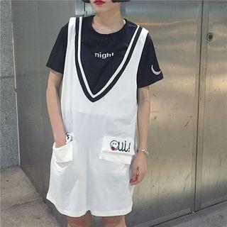 Smiley V-neck Pinafore Dress