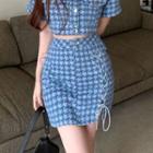 High-waist Houndstooth Drawstring Skirt