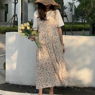 Printed V-neck Midi Spaghetti Strap Dress