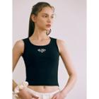 Rola Bff Sleeveless Embroidered Crop Top Black - One Size