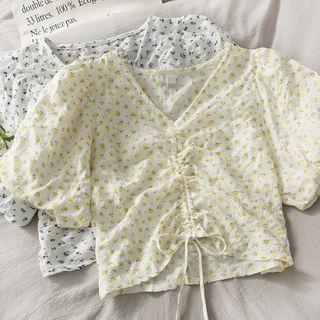 Floral Drawstring Crop T-shirt In 5 Colors
