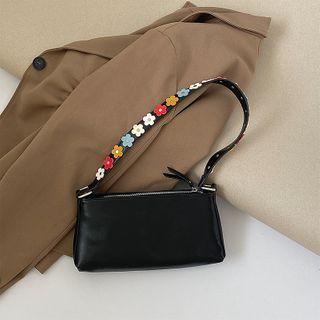 Floral Zip Shoulder Bag Black - One Size
