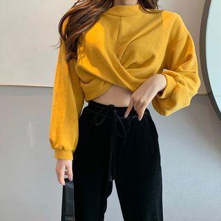 Plain Cropped Sweatshirt / Velvet Wide-leg Pants