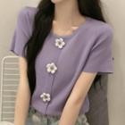 Short-sleeve Floral Accent Knit Top