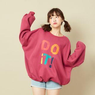 Lettering Sweatshirt Wine Red - One Size