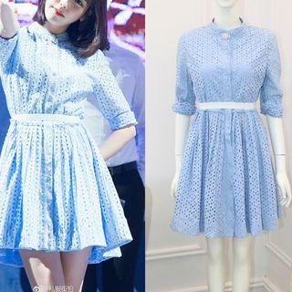 Eyelet Gather-waist Shirtdress