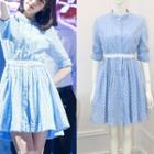 Eyelet Gather-waist Shirtdress