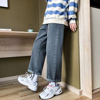 High-waist Fleece Straight Cut Jeans