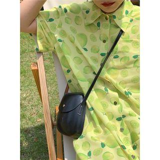 Fruit Print Short-sleeve Midi Shirtdress