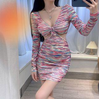 Cut-out Melange Knit Mini Sheath Dress