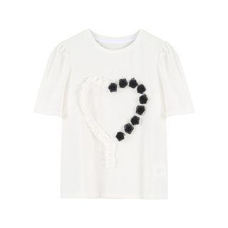 Flower Accent T-shirt White - One Size