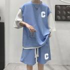 Set: Mock Two-piece Short-sleeve Lettering T-shirt + Short