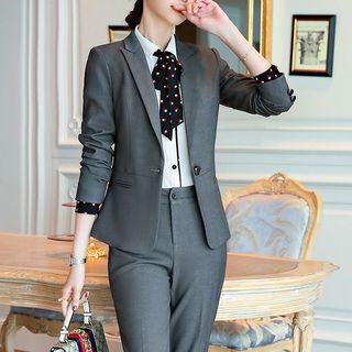 Set: Single-buttoned Blazer / Slim-fit Dress Pants / Long-sleeve Shirt / Mini Pencil Skirt