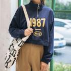 Stand Collar Zipper Lettering Cropped Top