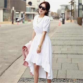 Round-neck Ruffle-hem Long Dress