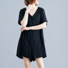 Plain V-neck Short-sleeve With Jumpsuits