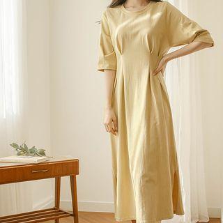 Slit-side Pleated Maxi T-shirt Dress