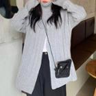 Plain Turtleneck Slit Cable Knit Loose Fit Sweater