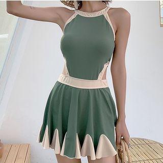 Color Block Cutout Swim Dress