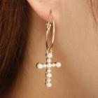 Faux Pearl Cross Dangle Earring 1 Pair - Gold - One Size