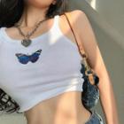 Butterfly Embroidered Slim-fit Camisole Top