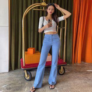 High-waist Linen Boot-cut Pants