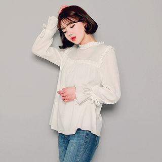 Tie-sleeve Frilled-trim Top