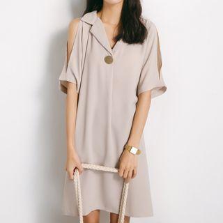 Short-sleeve Lapel Collar Chiffon Dress